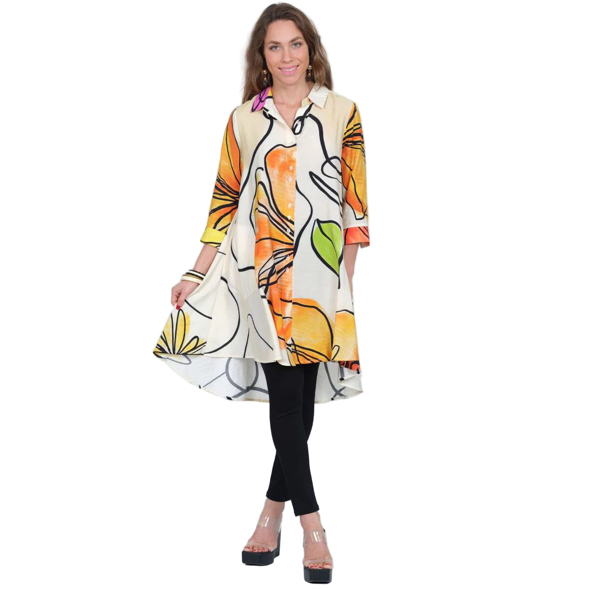 Lior Neon Floral Boyfriend Long Swing Shirt/Dress