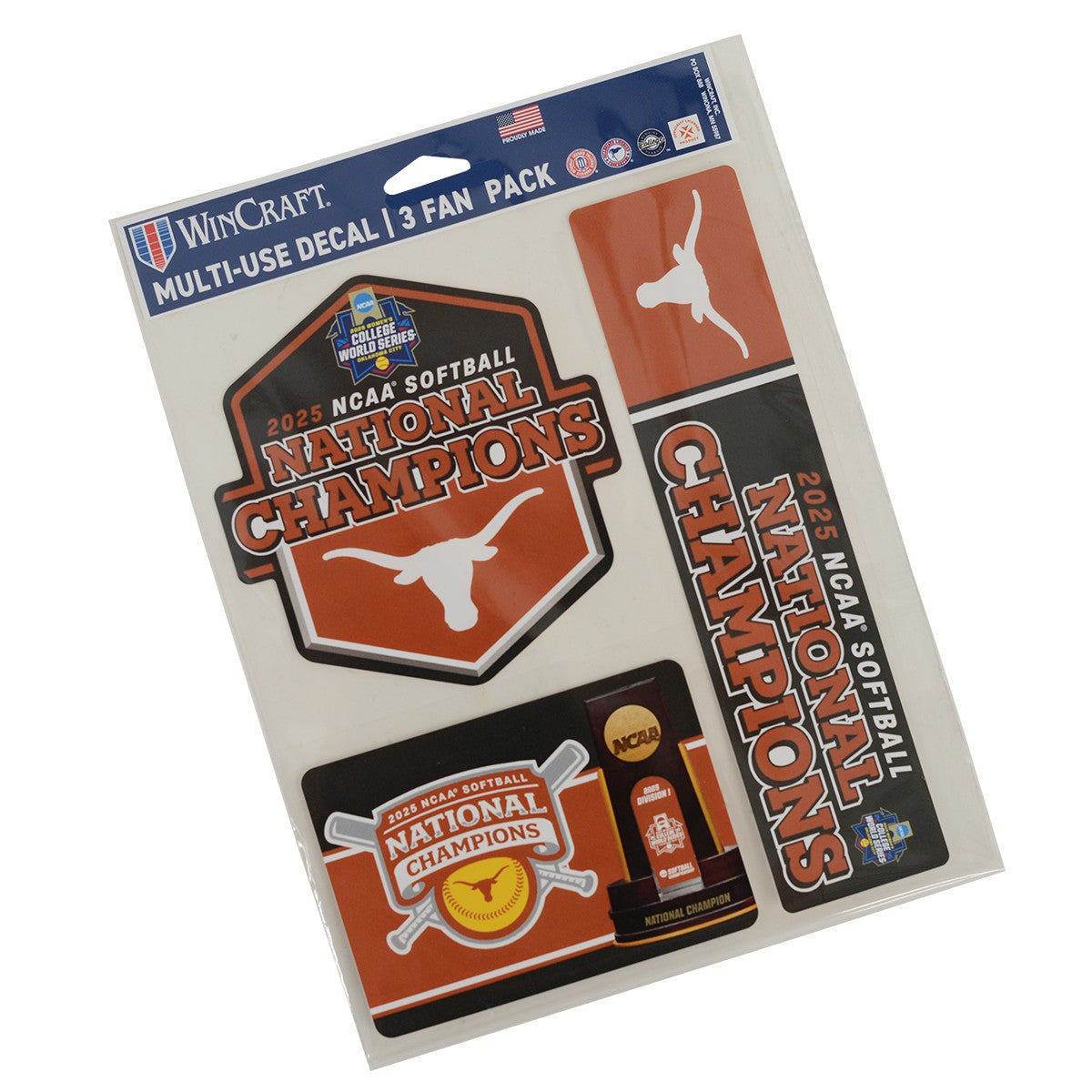 Texas Longhorn 2025 Softball National Champions 3 Pack Fan Stickers