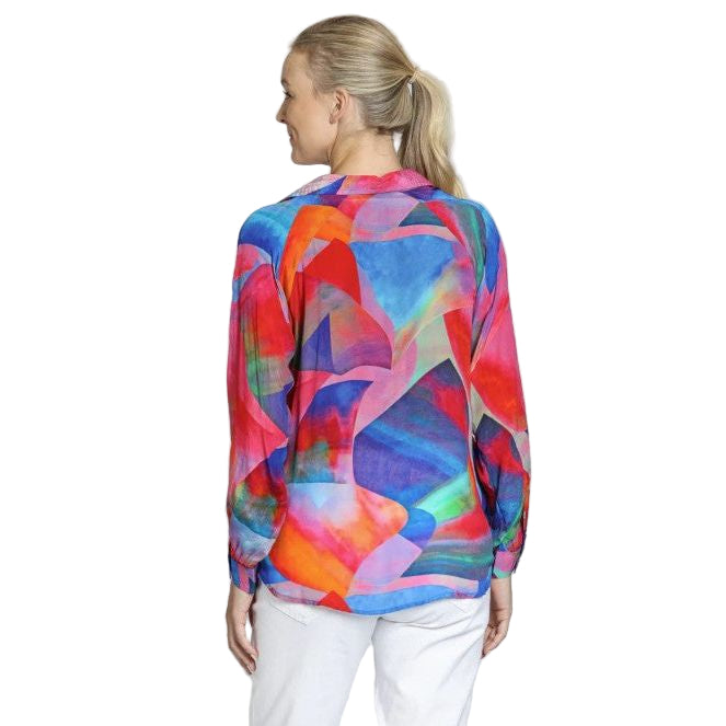 APNY Pink Blue Multi Abstract Half Placket Pull Over Shirt