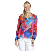 APNY Pink Blue Multi Abstract Half Placket Pull Over Shirt