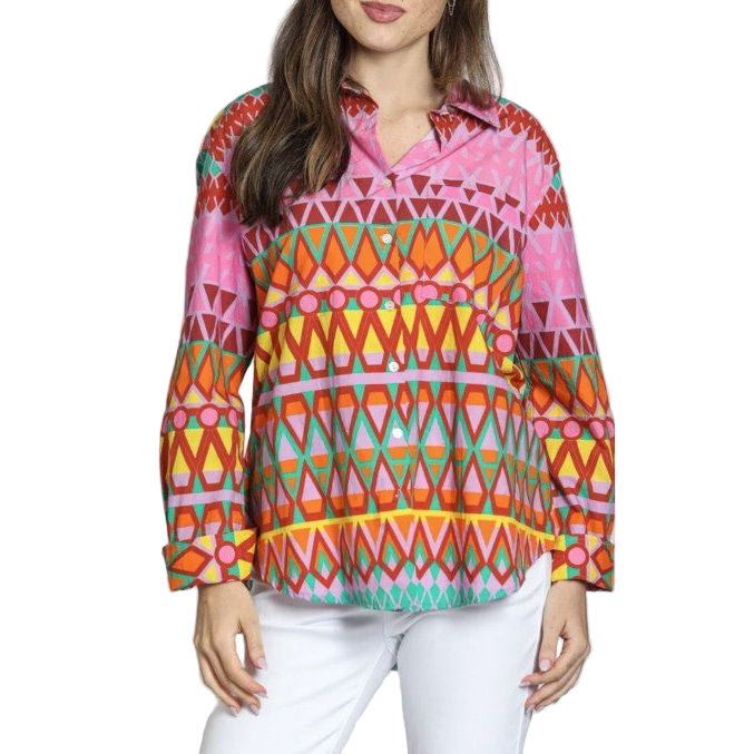 APNY Pink Geometric Print Boyfriend Shirt