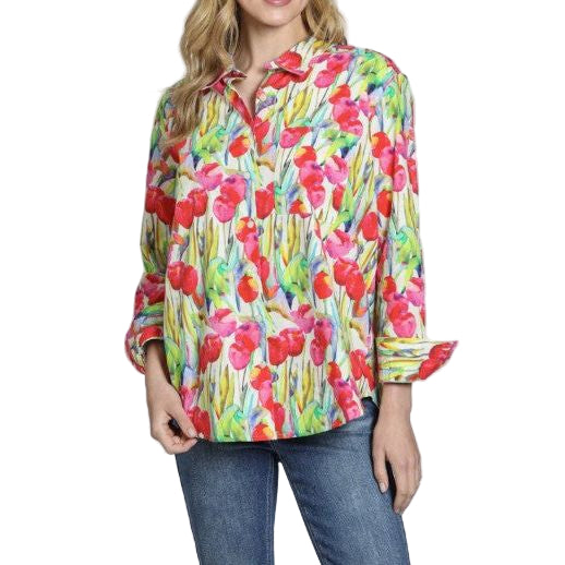 APNY Boyfriend Pink Poppies Button Front Shirt (T19P/B-796D/CT)