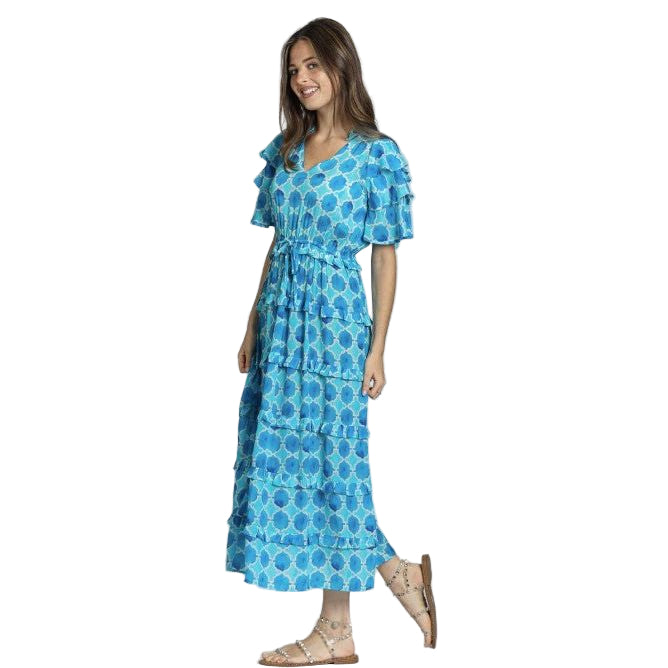 APNY Turquoise Print Ruffle Tiered Maxi Dress