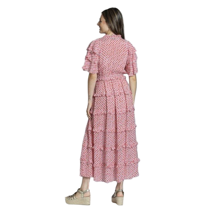 APNY Print Ruffled Sleeve & Tiered Maxi Dress (RED)