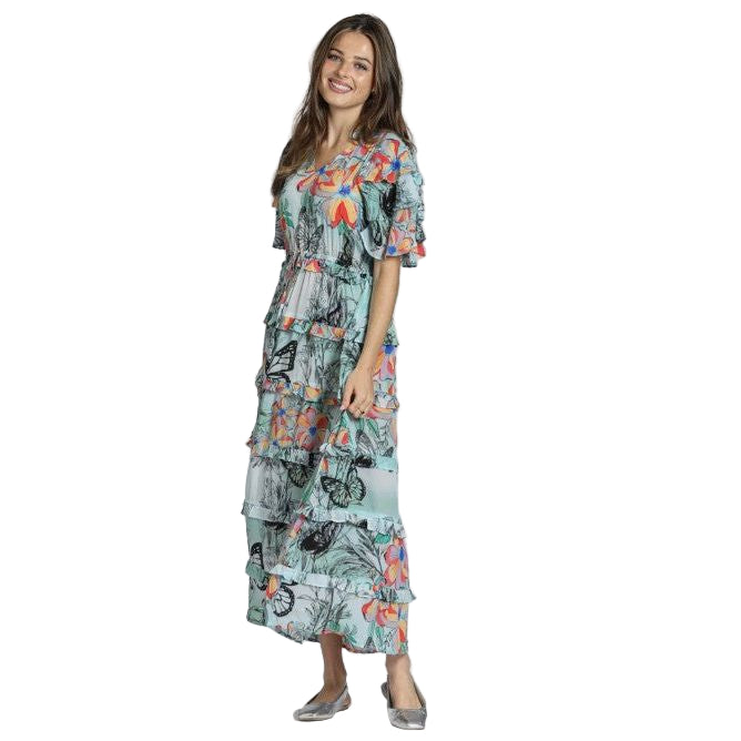 APNY Butterfly Oasis Ruffle & Tiered Maxi Dress