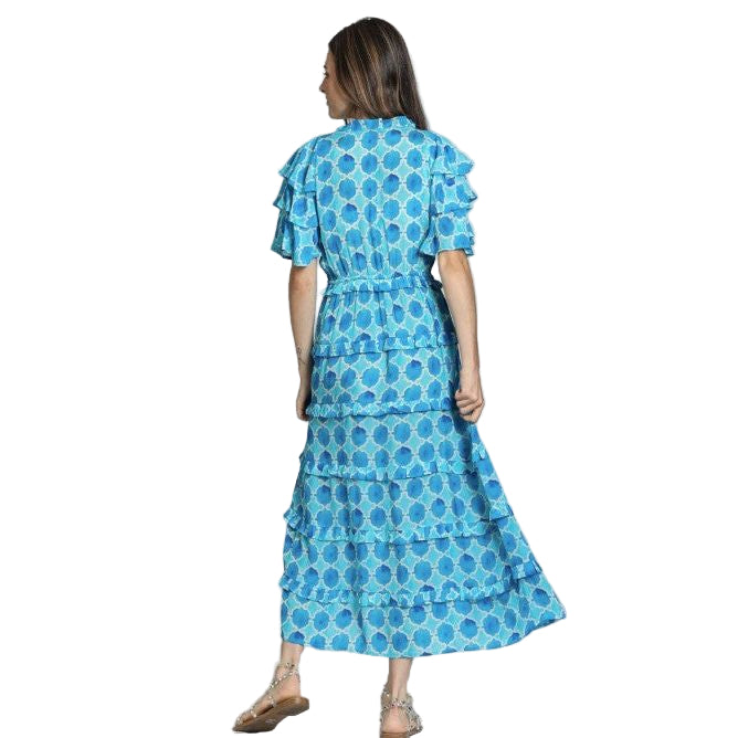 APNY Turquoise Print Ruffle Tiered Maxi Dress