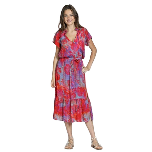 APNY Smocked Shoulder Detail Tie Front Dress