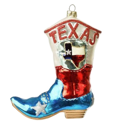 One Hundred 80 Degrees 5.25" Glass TEXAS Boot Ornament