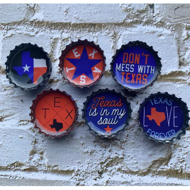 Kate's Magnets-Texas Themed Bottle Cap Magnets Set of 6
