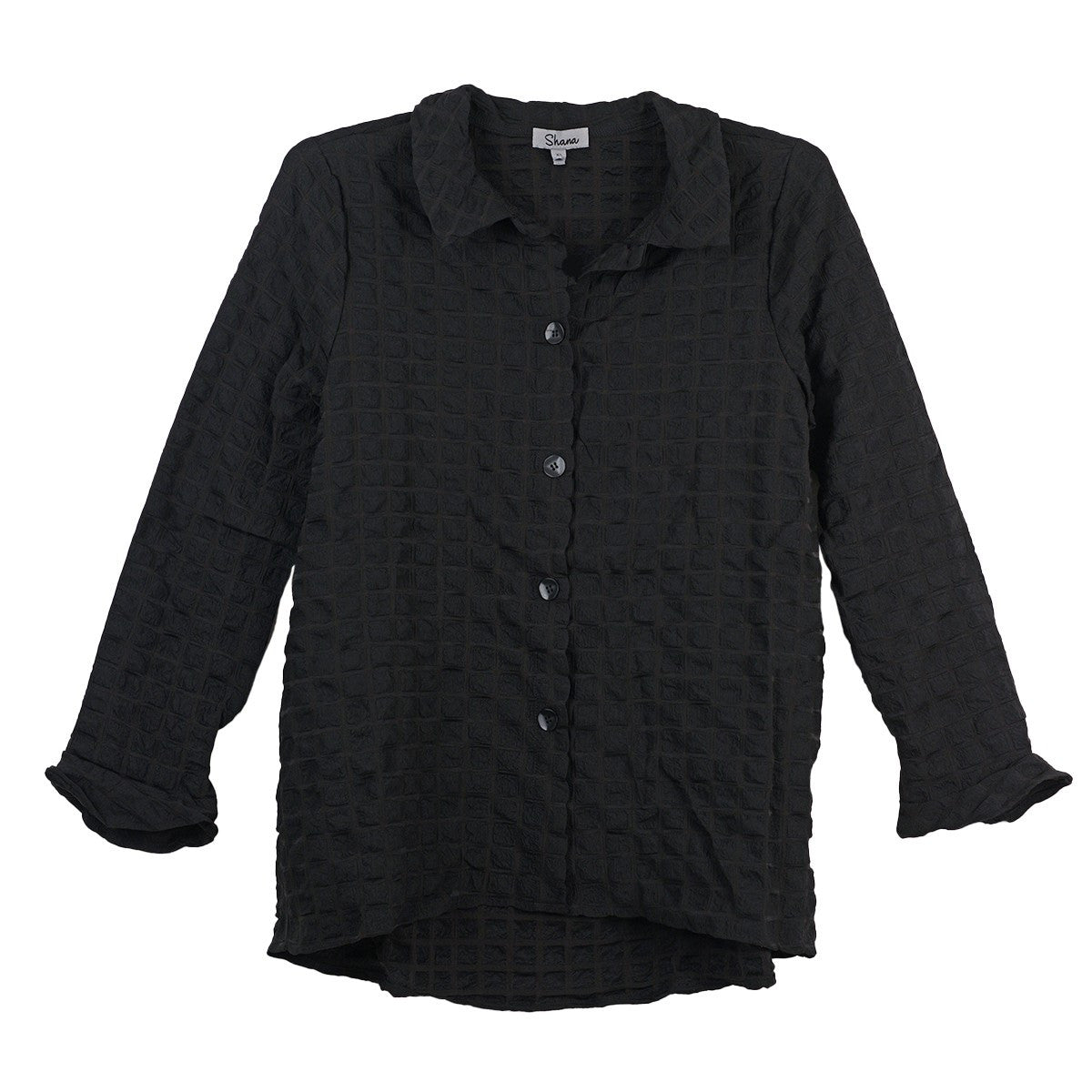 Shana Puffer Button Front Solid Black Shirt