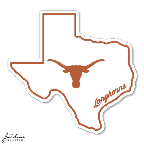Texas Longhorn Texas State Outline 6" Vinyl Sticker (VD6-15)