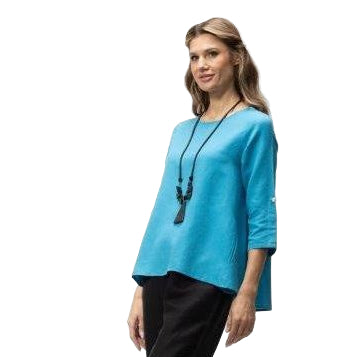 Toofan Linen Back Button Detail Solid Tunic (TURQ)