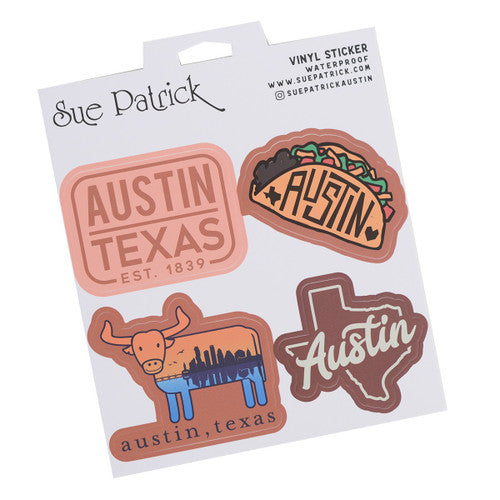 Austin, Texas Vinyl Stickers (Set of 4)