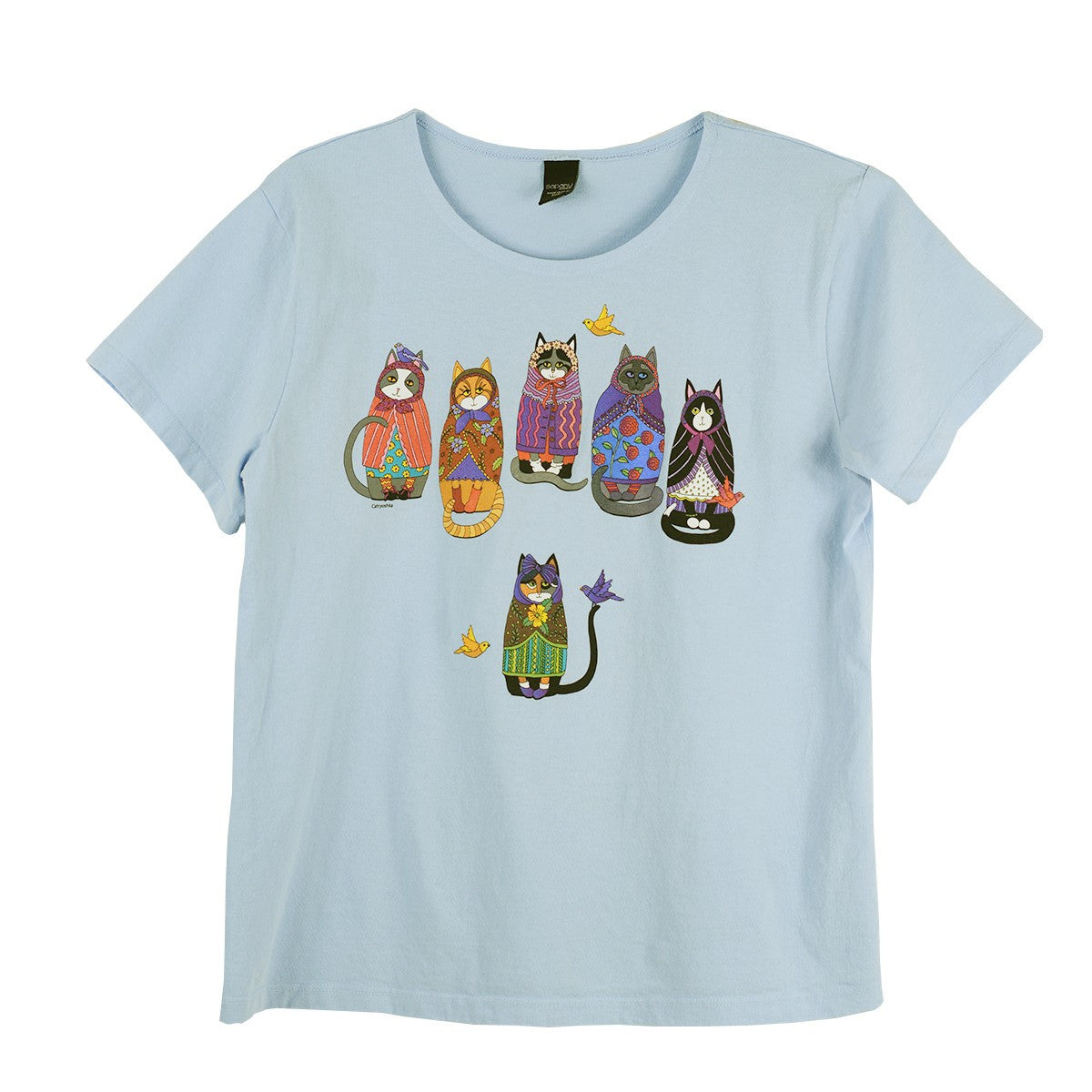 Sabbaku Catryoshka Cat Russian Dolls Short Sleeve Boutique Tee (BLUESKY)