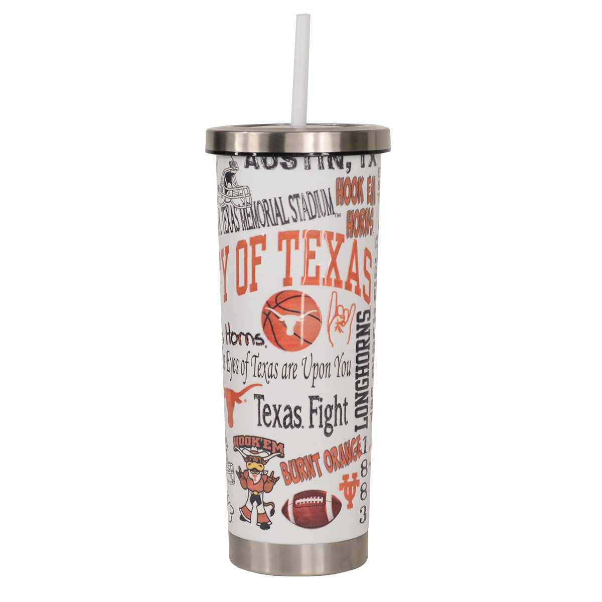 Texas Longhorn Campus Wrap-Around Insulated Slim-Jim 24 oz Tumbler (VM310-CP6755) WHT