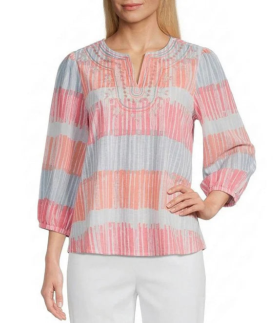 Multiples Jersey Knit Embroidered Georgette Top (M26605TM)