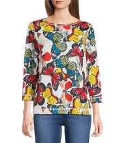 Ali Miles Knit Butterfly Multi Round Neck Pop Over Tunic