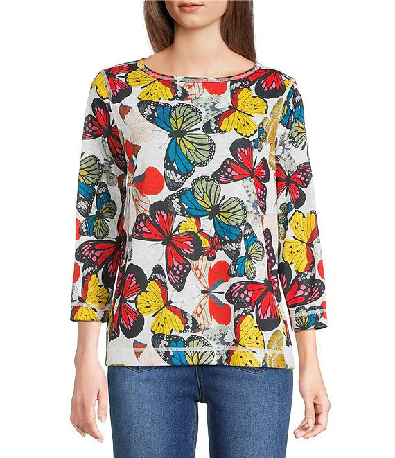 Ali Miles Knit Butterfly Multi Round Neck Pop Over Tunic