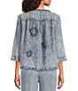 Ali Miles Woven Frayed  Floral  Appliqued Detail 3/4 Sleeve Popover (A16205TM)(Denim)