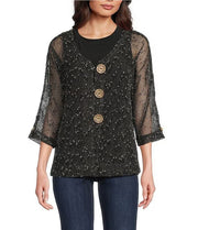 Ali Miles Button Front Woven Mesh Jacket (A55117JM)(Black)