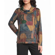 Ali Miles Knit Geometric Cowl Neck Long Sleeve Pull Over (A46504TM) (Multi)