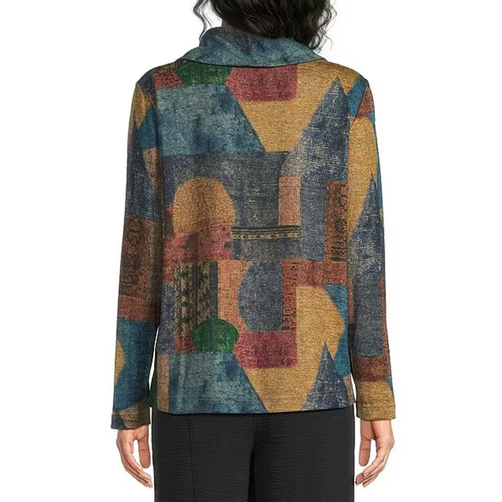 Ali Miles Knit Geometric Cowl Neck Long Sleeve Pull Over (A46504TM) (Multi)