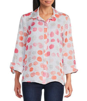 Multiples Shimmer Woven Dot  3/4 Turn-Up Sleeve Button Front Shirt (M26601BM)