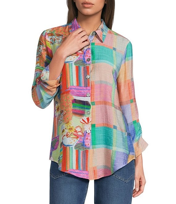 Ali Miles Woven Square Print 3/4 Tunic (A16218BM)