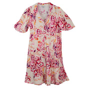 Toofan Bubble Sleeve Floral Print Tiered Dress(DP40-99)(Multi )