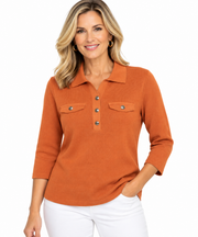 Picadilly Johnny Collar Fine Gauge Lightweight Knit Pop-over  Sweater (YE224)(Glazed Ginger)