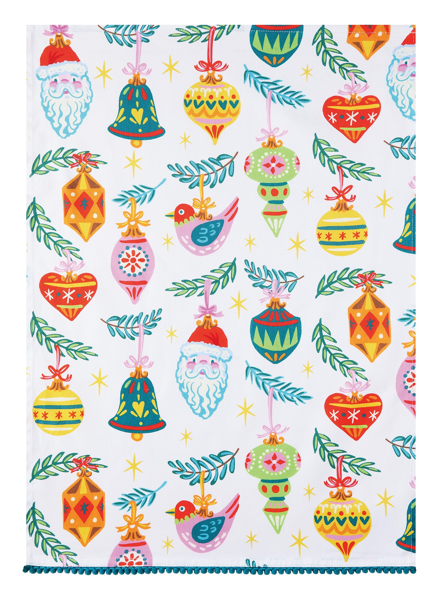 Peking Handicraft Holiday Ornaments with Pom Poms Kitchen Towel