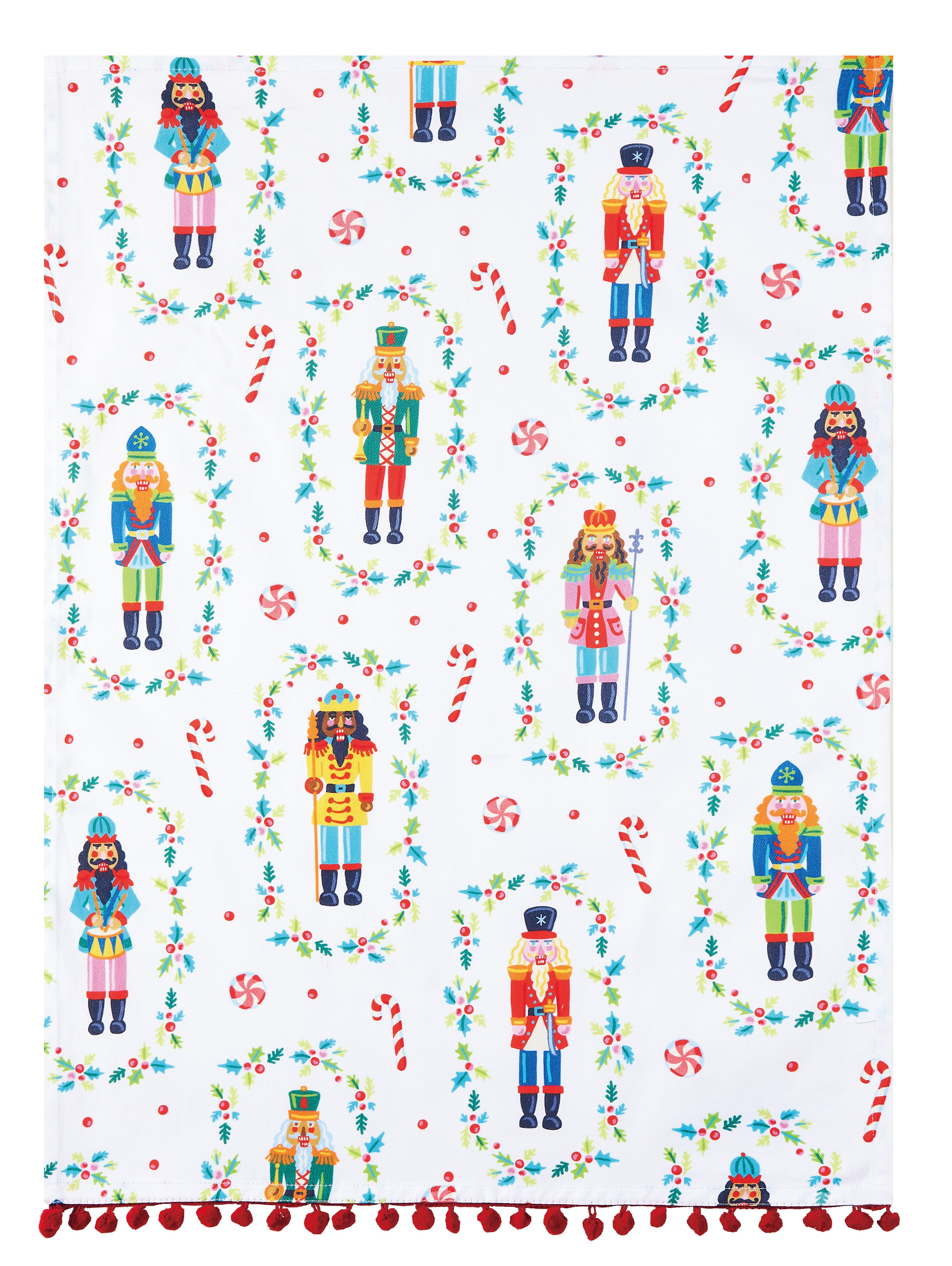 Peking Handicraft Nutcrackers with Pom Poms Kitchen Towel