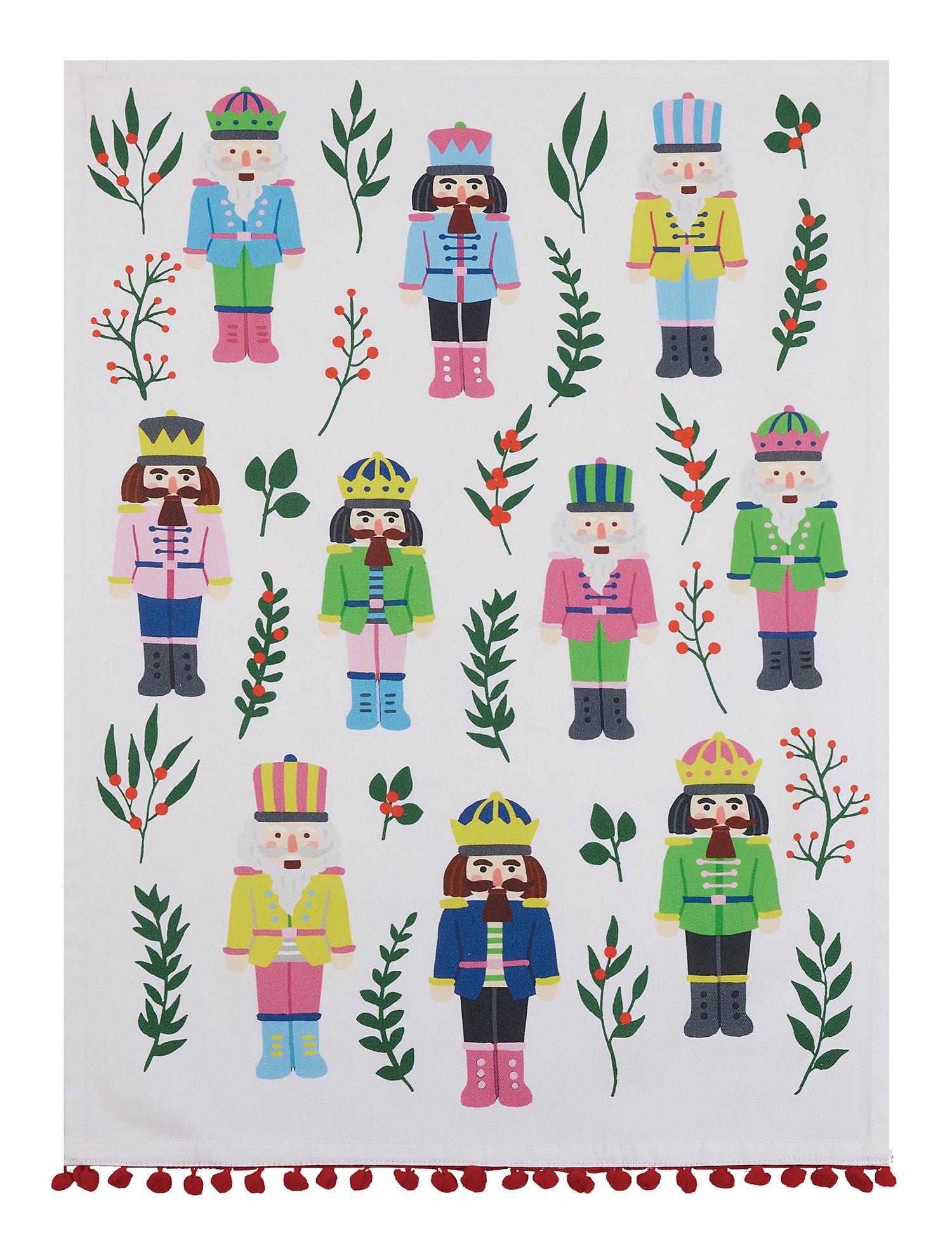 Peking Handicraft Vintage Nutcrackers with Pom Poms Kitchen Towel