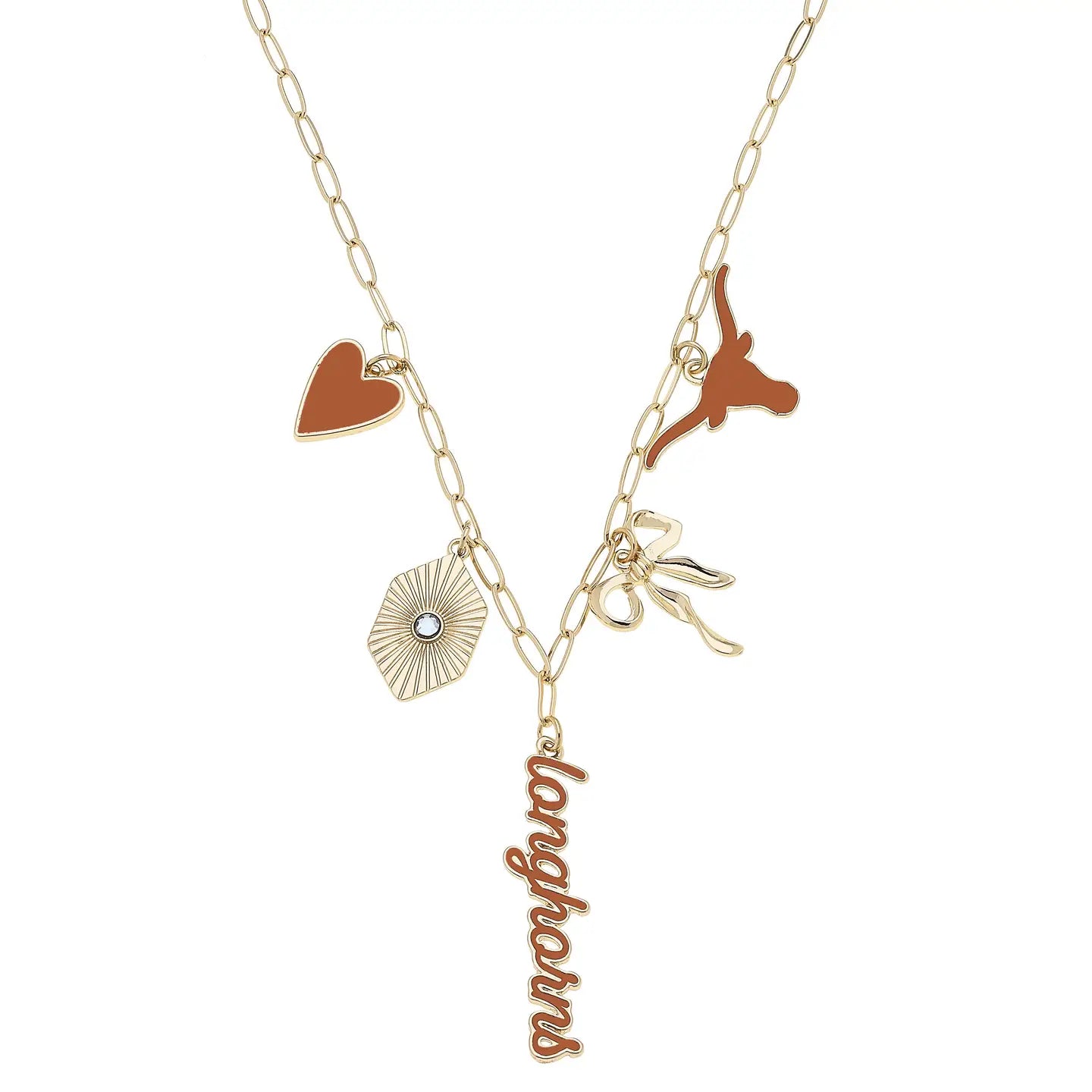 Texas Longhorn Canvas Style Paper Clip Charm Collector Necklace (26266N-TEX)