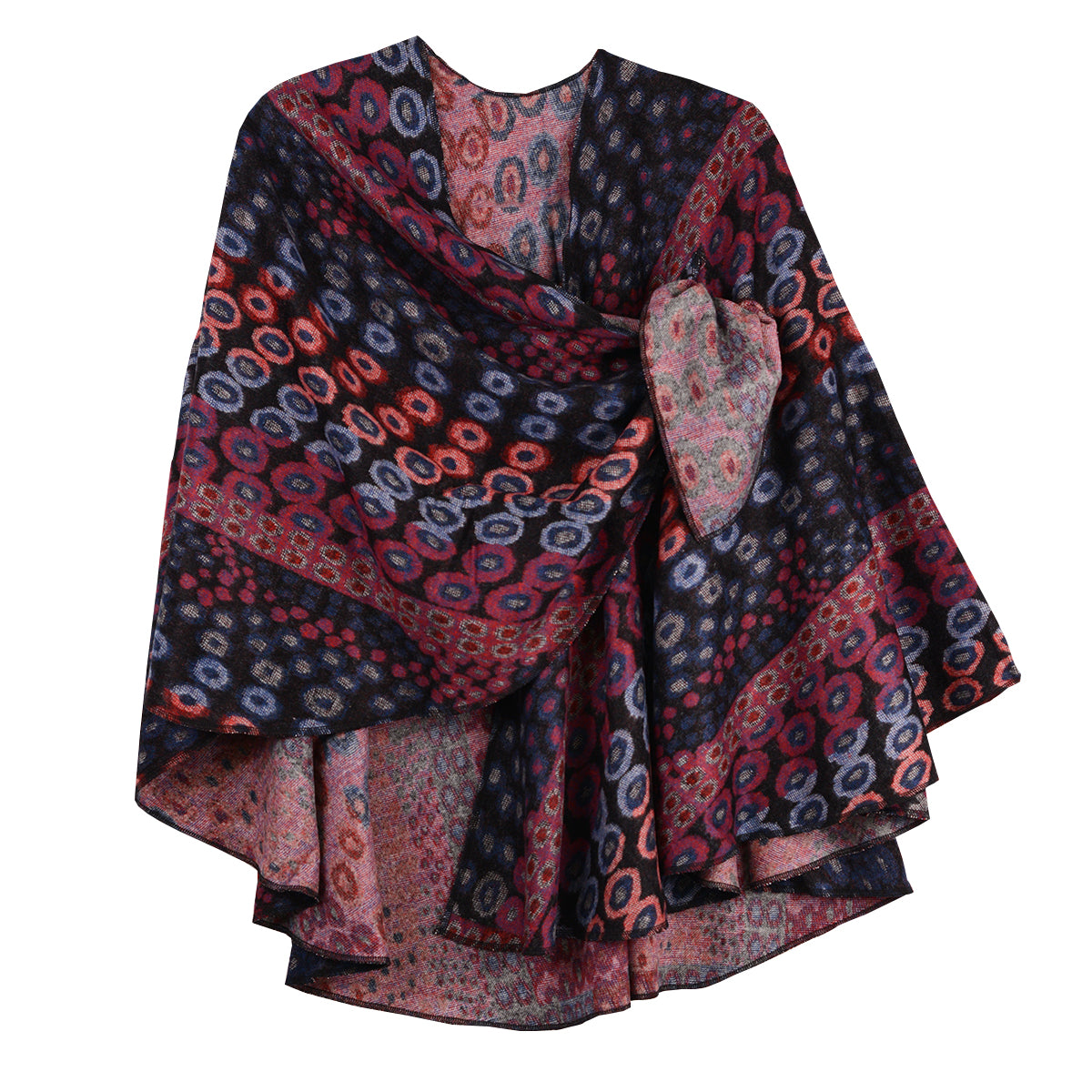 Rapti 100% Cashmere Reversible Loop Shawl (#84)(BLK/Royal/Fuchsia)