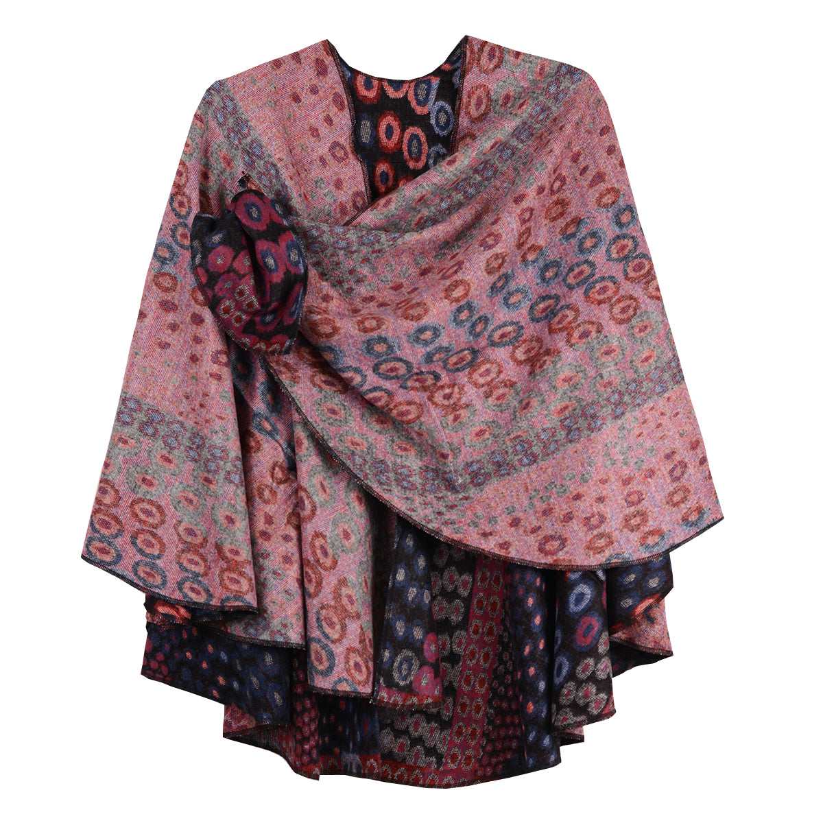 Rapti 100% Cashmere Reversible Loop Shawl (#84)(BLK/Royal/Fuchsia)
