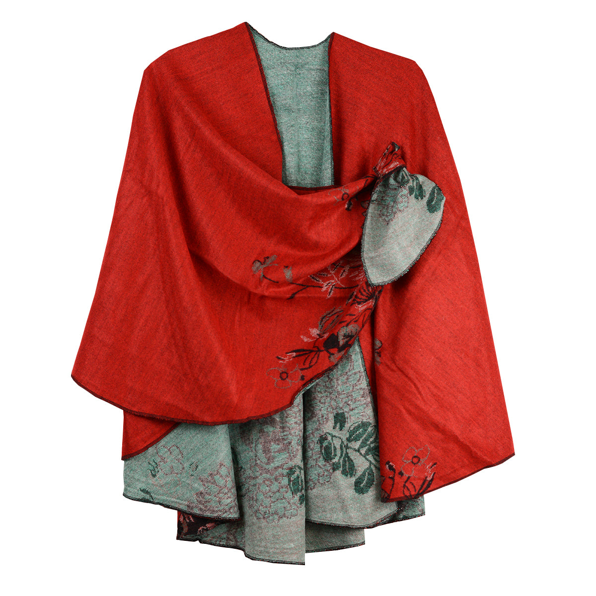 Rapti 100% Cashmere Reversible Loop Shawl (#77)(Red/BLK/Sage)
