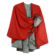Rapti 100% Cashmere Reversible Loop Shawl (#77)(Red/BLK/Sage)