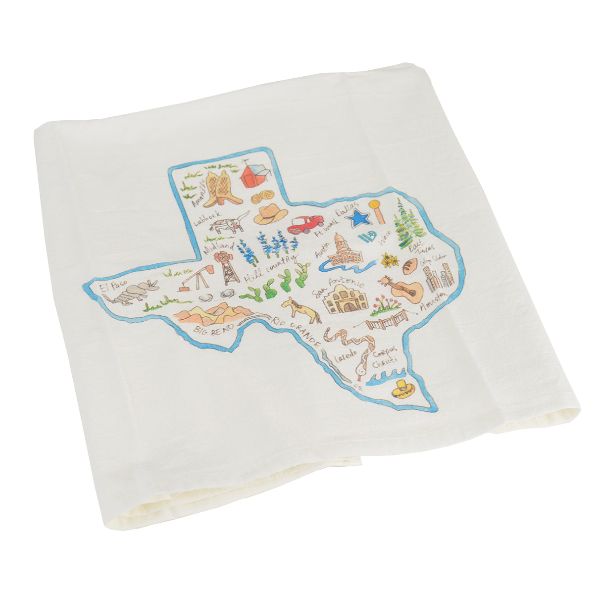 Flower and Vine Texas Icons Tea Towel