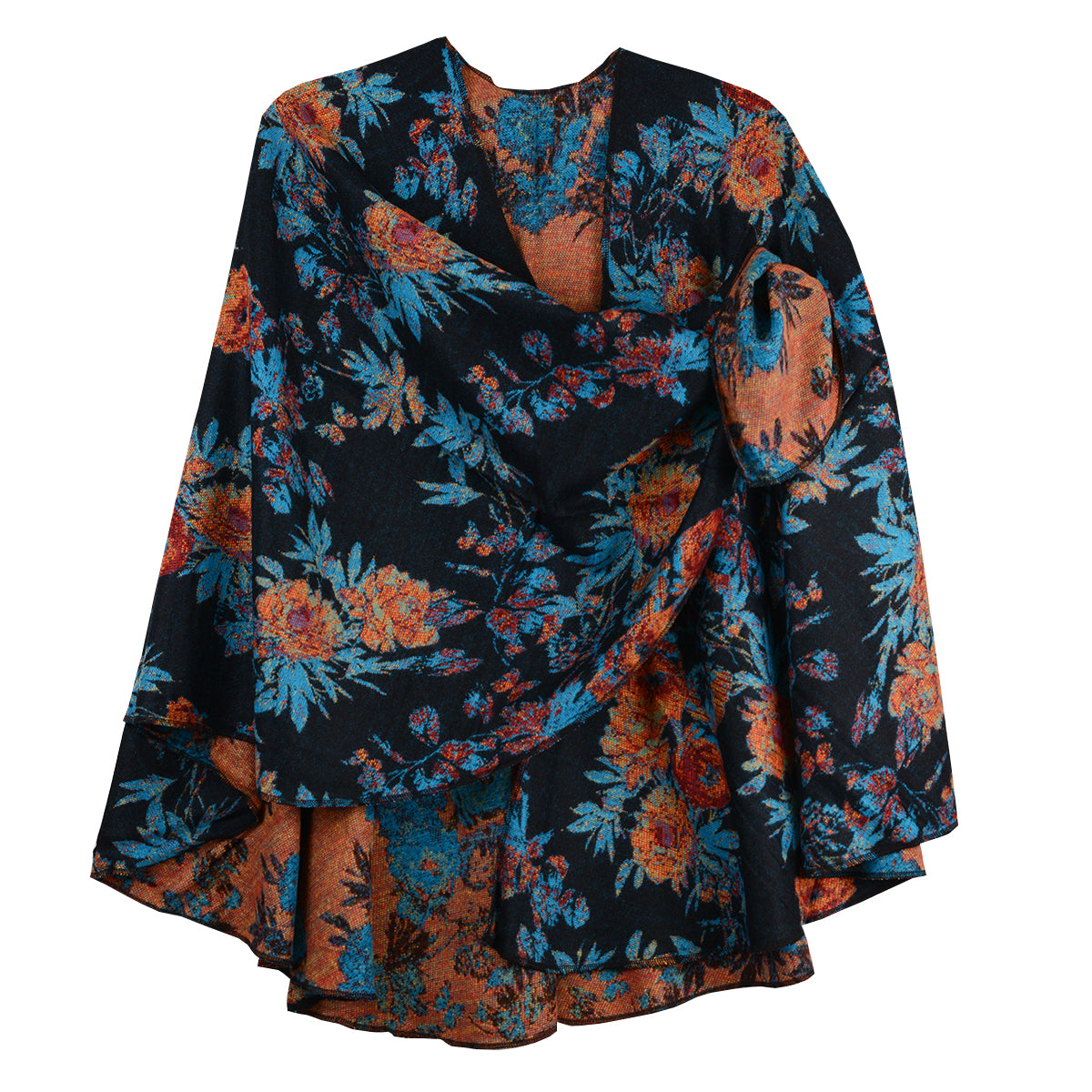 Rapti 100% Cashmere Reversible Loop Shawl (#85)(Black/Turquoise/Cranberry)