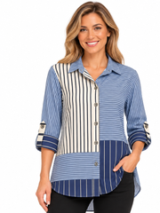 Multiples Petite Multi Panel Long Sleeve with Tab  Button front  Shirt (M46310BP) ( Multi)