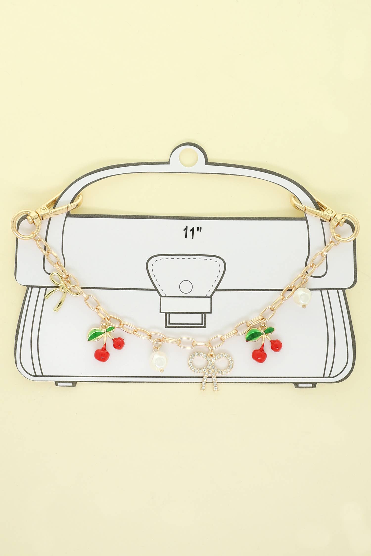 Cherry & Bow Pearl Rhinestone Bag Charm Chain