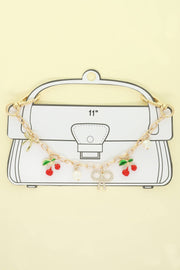 Cherry & Bow Pearl Rhinestone Bag Charm Chain