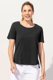 Escape Textured Peruvian Cotton Carefree Short Sleeve Tee (Black)(10003)