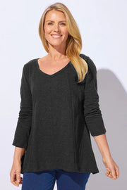 Escape Freedom Peruvian Cotton V-Neck Long Sleeve Solid Tee (2 Colors) (10031)