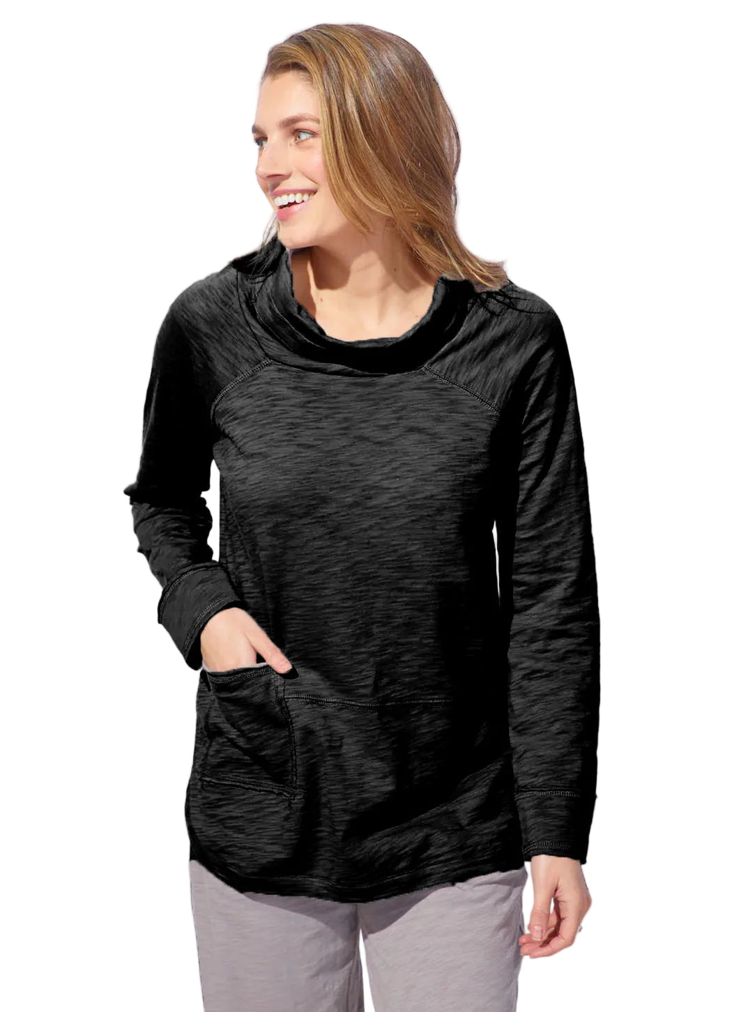 Escape Weekend Cowl Neck Cotton Long Sleeve Solid Tunic (2 Colors) (10032)