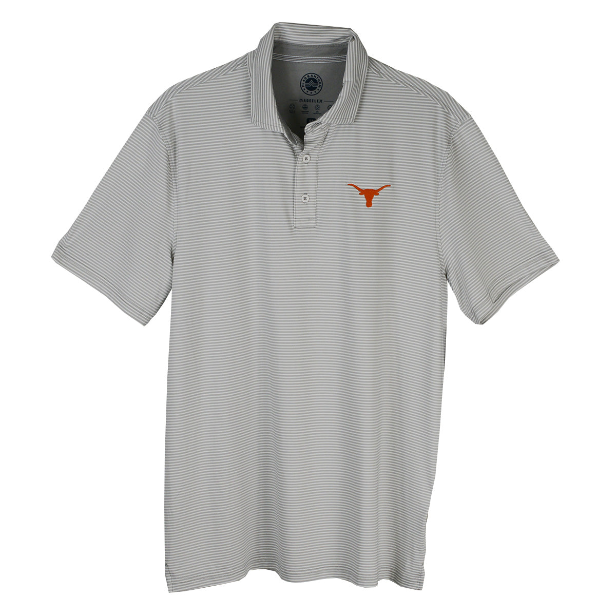Texas Longhorn Flag & Anthem Men's Stripe Polo (101-KT1522)(Lt Grey White)