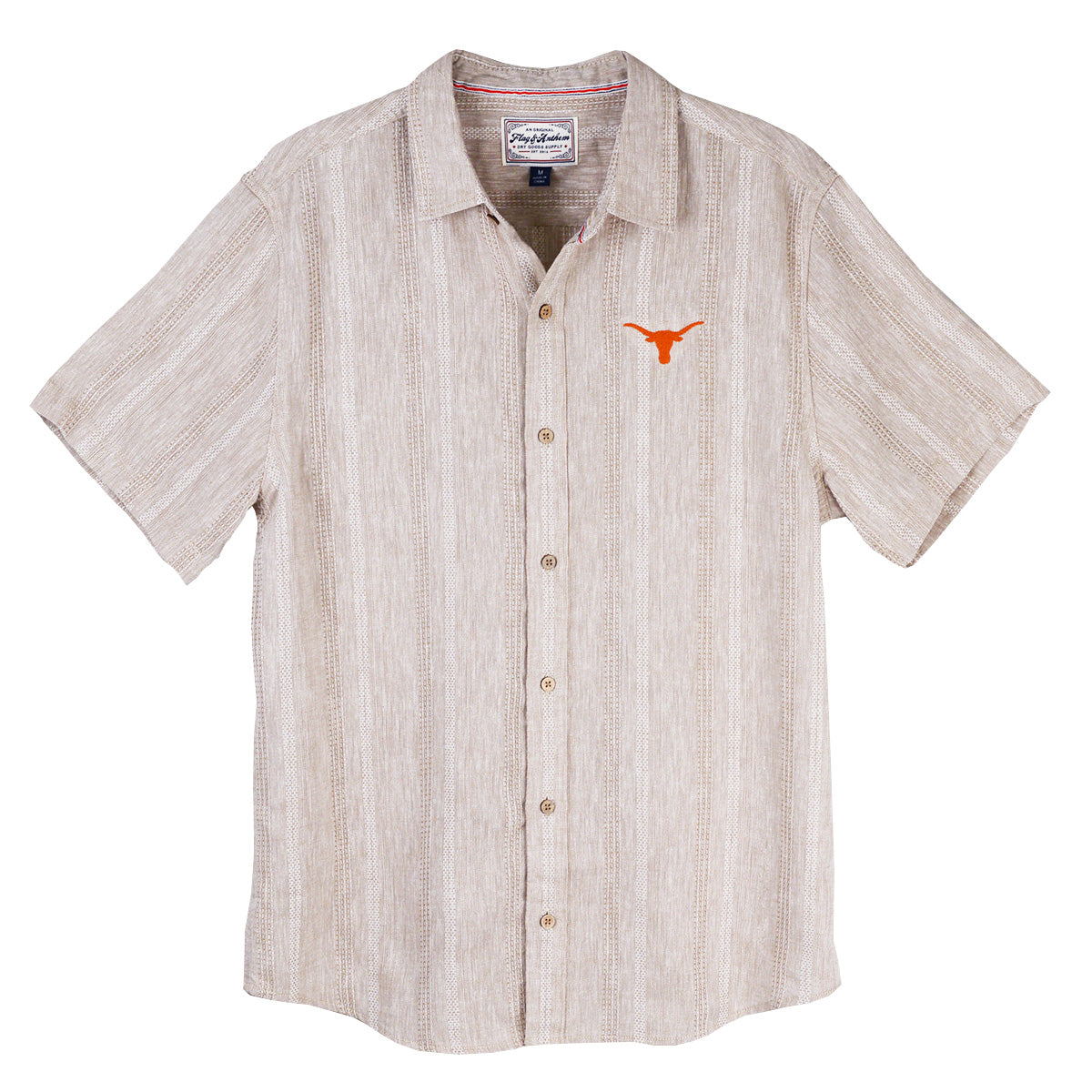 Texas Longhorn Flag & Anthem Men's Stripe Textured Camp Shirt (101-WS2551)(Sand)