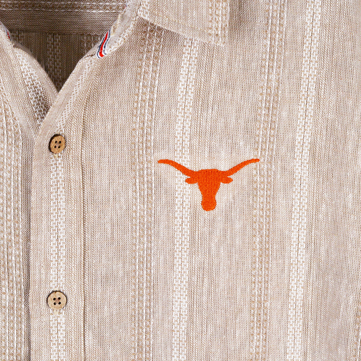 Texas Longhorn Flag & Anthem Men's Stripe Textured Camp Shirt (101-WS2551)(Sand)