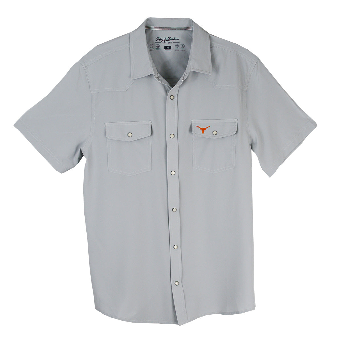 Texas Longhorn Flag & Anthem Men's UPF Performance Western Shirt (101-WS2567)(Light Grey)